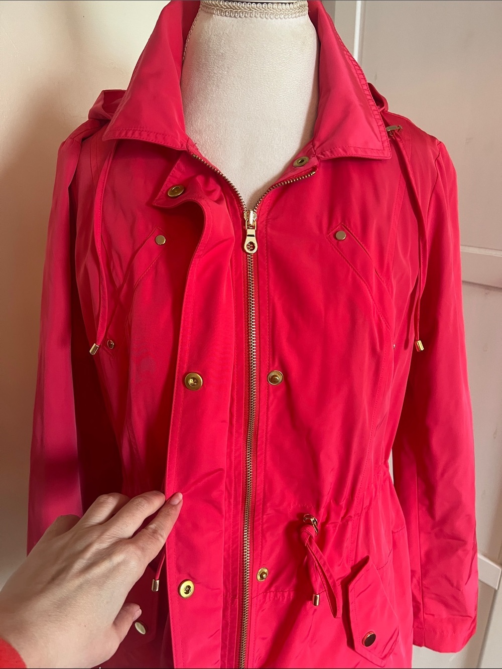 Charter Club Bright Pink Hooded Utility Jacket – Water Resistant Rain Coat Small - Picture 4 of 10